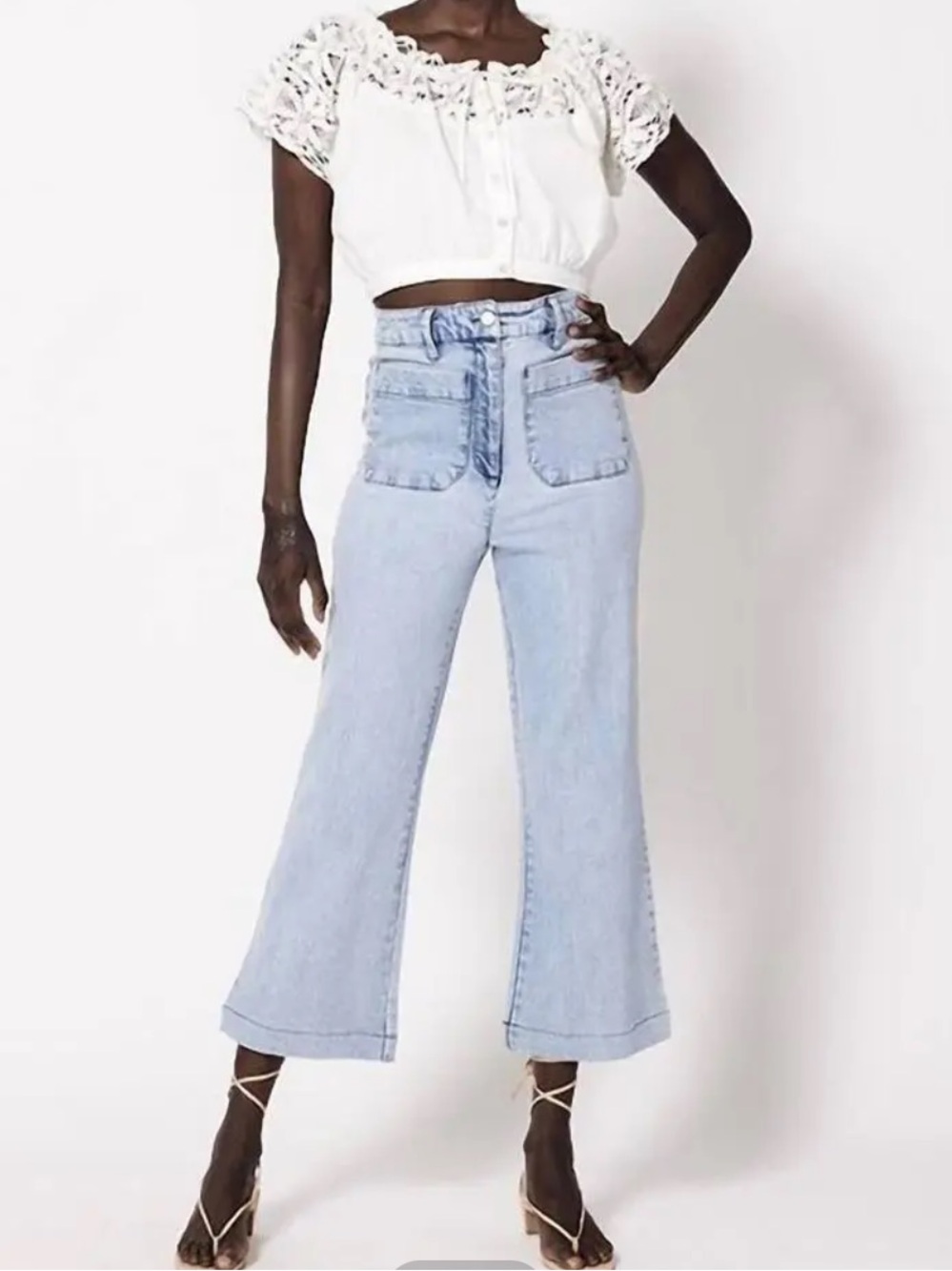 Cleobella Hunter Jeans In Light Denim Wide Leg High Rise Retro Size 30” Waist